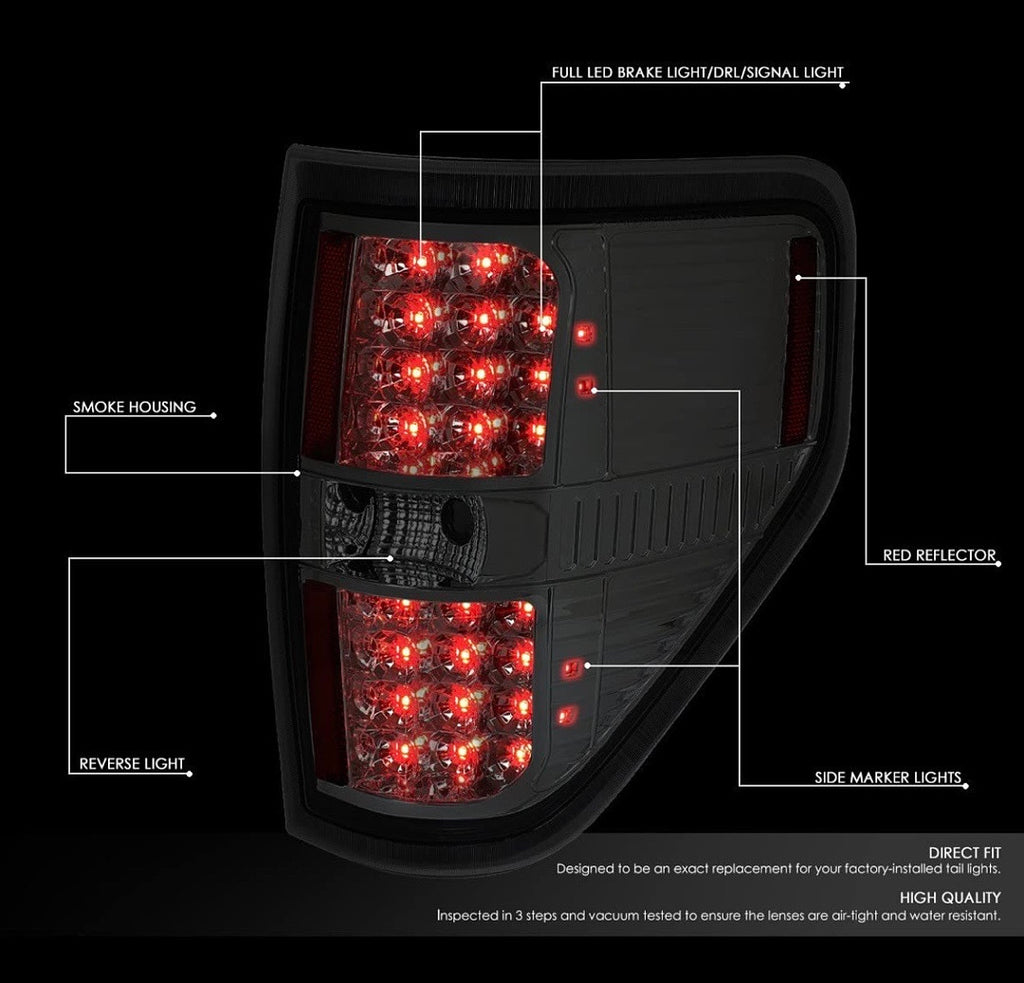 09-14 FORD F-150 CHROME SMOKED LED TAILLIGHTS