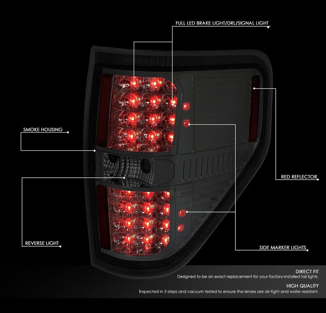09-14 FORD F-150 CHROME SMOKED LED TAILLIGHTS