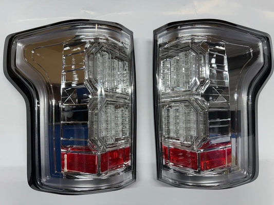 15-17 FORD F-150 TAILLIGHTS LED RED CLEAR CHROME