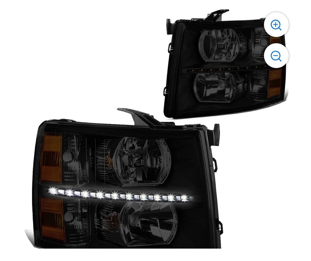 2007 TO 2014 CHEVY SILVERADO 1500 2500 3500 LED DRL STRIP HEADLIGHT SMOKED HOUSING AMBER CORNER HEADLAMP 08 09 10 11 12 13 LEFT + RIGHT