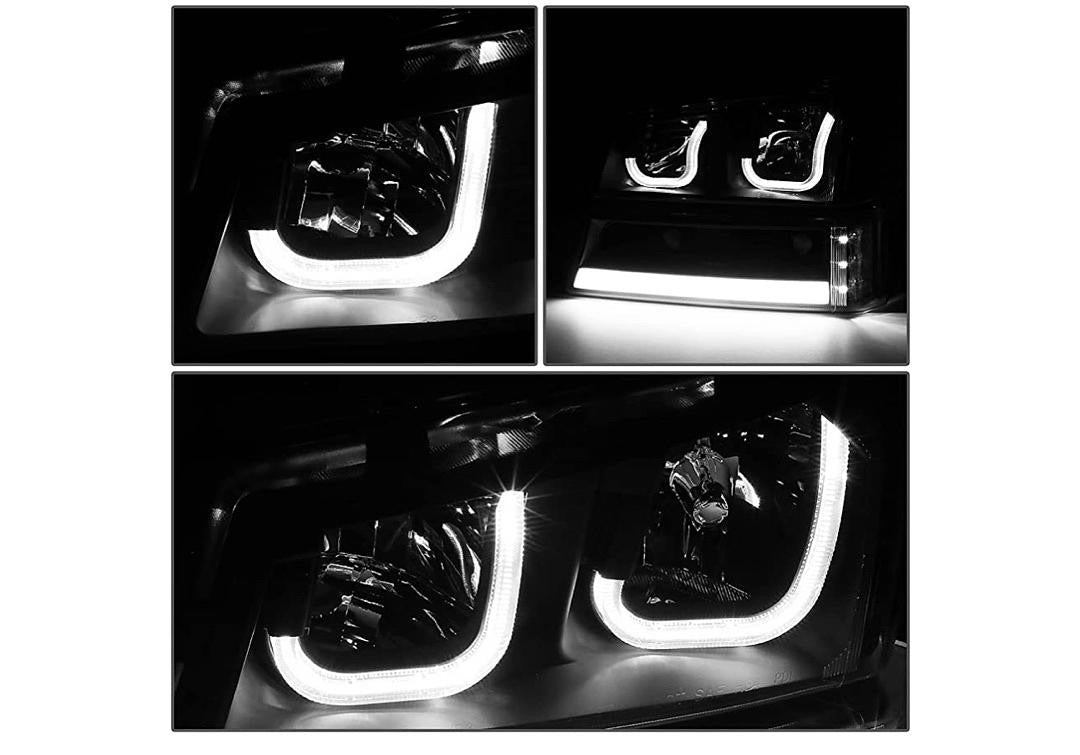 03-06 CHEVY SILVERADO 4 PCS LED HALO BLACK CLEAR HEADLIGHTS OBG