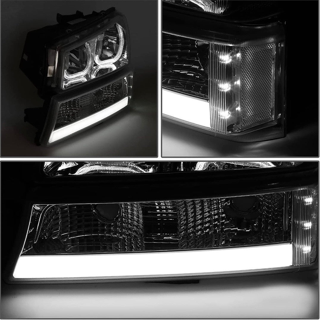 03-06 CHEVY SILVERADO 4 PCS LED HALO BLACK CLEAR HEADLIGHTS OBG