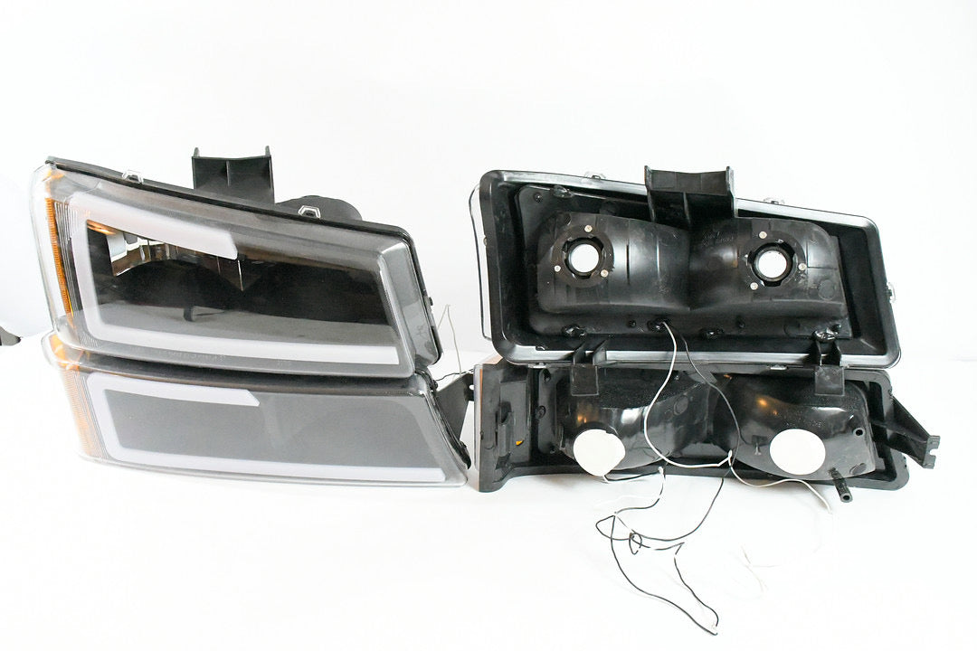 03-06 CHEVY SILVERADO 4pc black amber led drl headlights