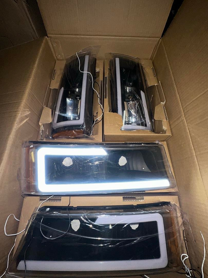 03-06 CHEVY SILVERADO 4pc black amber led drl headlights