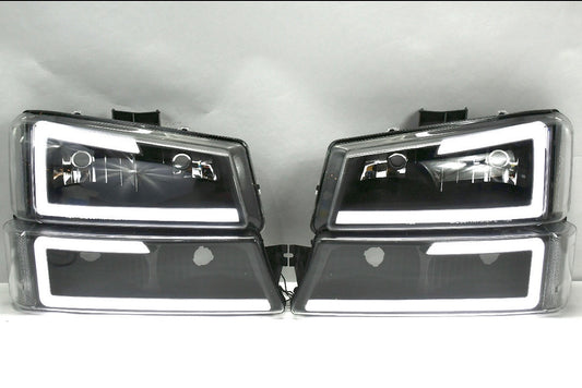 03-06 CHEVY SILVERADO LED DRL BLACK HOUSING CLEAR LENS HEADLIGHTS
