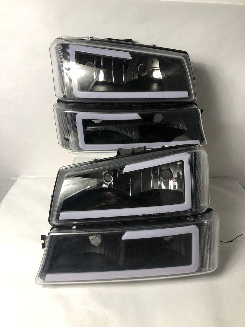 03-06 CHEVY SILVERADO LED DRL BLACK HOUSING CLEAR LENS HEADLIGHTS