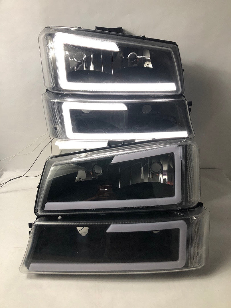 03-06 CHEVY SILVERADO LED DRL BLACK HOUSING CLEAR LENS HEADLIGHTS