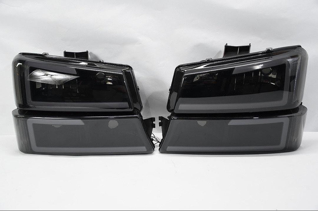 03-06 CHEVY SILVERADO 4pcs black housing smoked lens led drl headlights