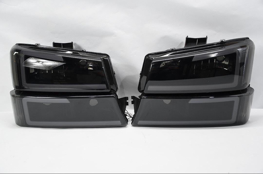 03-06 CHEVY SILVERADO 4pcs black housing smoked lens led drl headlights