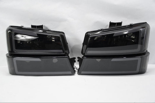 03-06 CHEVY SILVERADO 4pcs black housing smoked lens led drl headlights