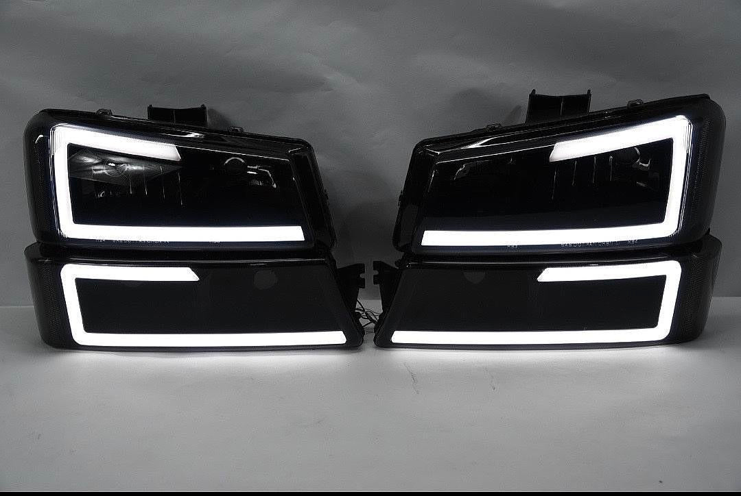 03-06 CHEVY SILVERADO 4pcs black housing smoked lens led drl headlights