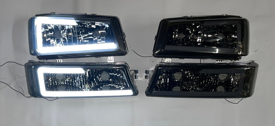 03-06 CHEVY SILVERADO SMOKED CLEAR HEADLIGHTS LED 3D