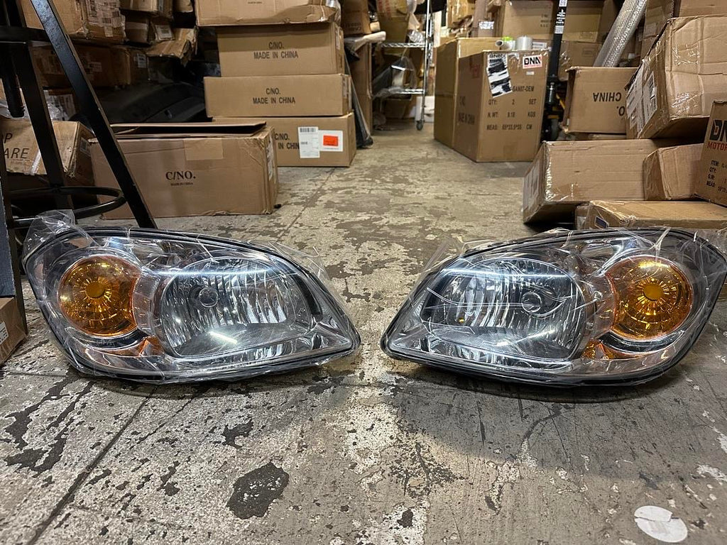 05-10 CHEVY COBALT PONTIAC G5 PURSUIT HEADLIGHTS - CHROME HOUSING CLEAR CORNER