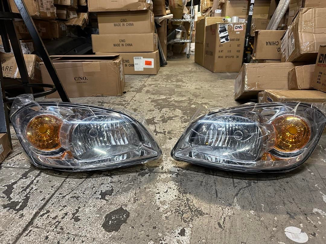 05-10 CHEVY COBALT PONTIAC G5 PURSUIT HEADLIGHTS - CHROME HOUSING CLEAR CORNER