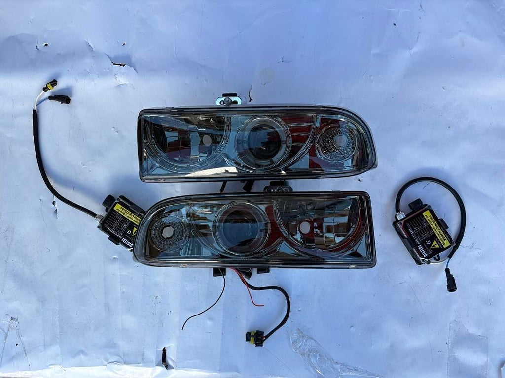 98-02 CHEVY S10 / GMC SONOMA SMOKED LENS CHROME HOUSING 2 PCS UPPER HEADLIGHTS HALO LED