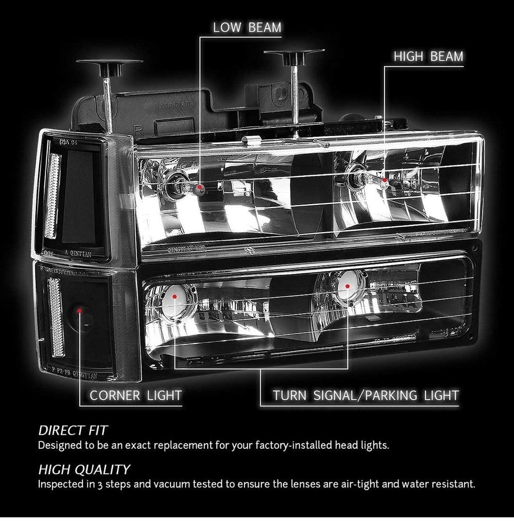 NEW 94-98 GMC C/K 1500 2500 3500 94-99 GMC YUKON 8PCS HEADLIGHTS COMPLETE SET