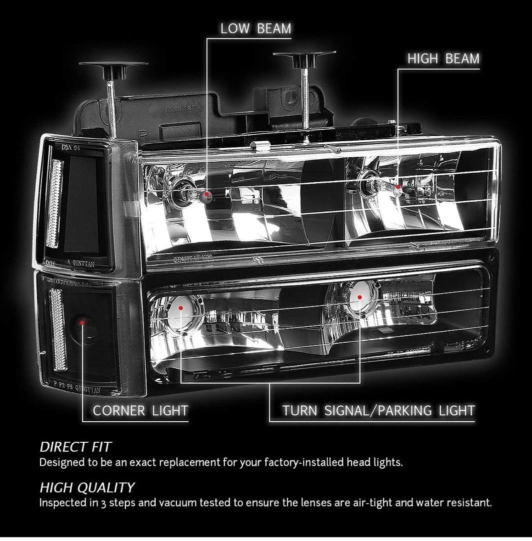 NEW 94-98 GMC C/K 1500 2500 3500 94-99 GMC YUKON 8PCS HEADLIGHTS COMPLETE SET