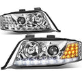 98-01 AUDI A6 QUATTRO DRL LED PROJECTOR PAIR OF CHROME HEADLIGHTS