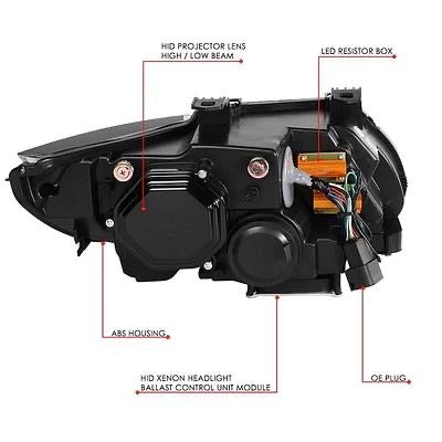 07-10 BMW 328I 335I / XI / XDRIVE / M3 U HALO PROJCTOR SEQUENTIAL DRL LED HID PAIR OF BLACK HEADLIGHGTS HL-3D-HID-E92-BK
