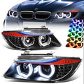 05-08 BMW 325I/325XI M-STYLE BLACK HOUSING U-HALO APP CONTROL COLOR CHANGING HEADLIGHTS