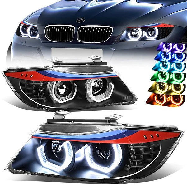 05-08 BMW 325I/325XI M-STYLE BLACK HOUSING U-HALO APP CONTROL COLOR CHANGING HEADLIGHTS