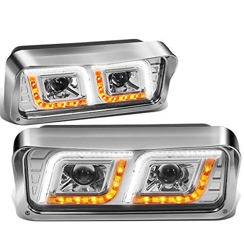 CHROME AMBER TURN SIGNAL PROJECTOR HEADLIGHTS WITH DUAL LED DRL COMPATIBLE WITH 01-11 FREIGHTLINER CLASSIC / 81-19 W900
