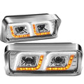 CHROME AMBER TURN SIGNAL PROJECTOR HEADLIGHTS WITH DUAL LED DRL COMPATIBLE WITH 01-11 FREIGHTLINER CLASSIC / 81-19 W900