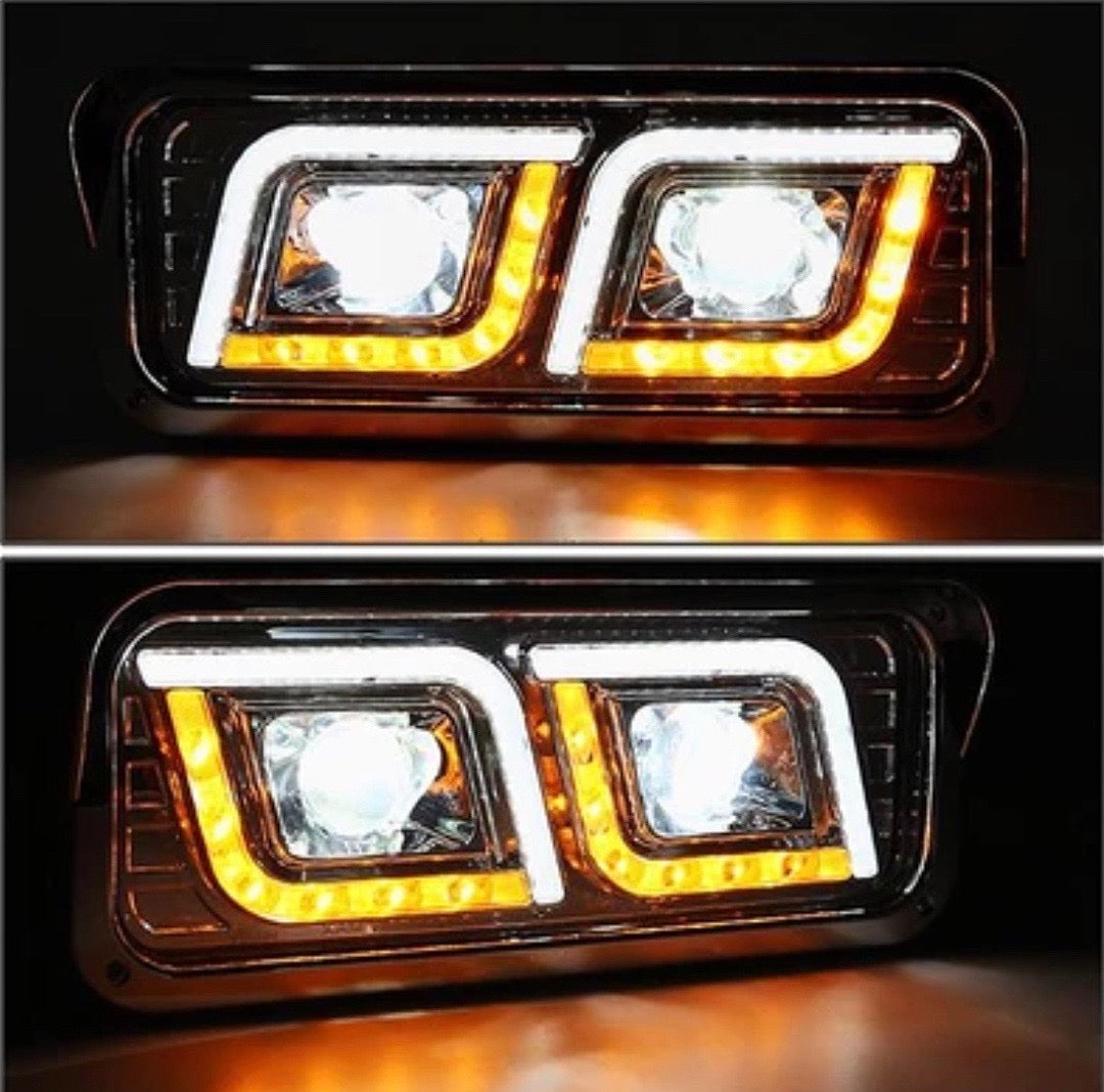 CHROME AMBER TURN SIGNAL PROJECTOR HEADLIGHTS WITH DUAL LED DRL COMPATIBLE WITH 01-11 FREIGHTLINER CLASSIC / 81-19 W900