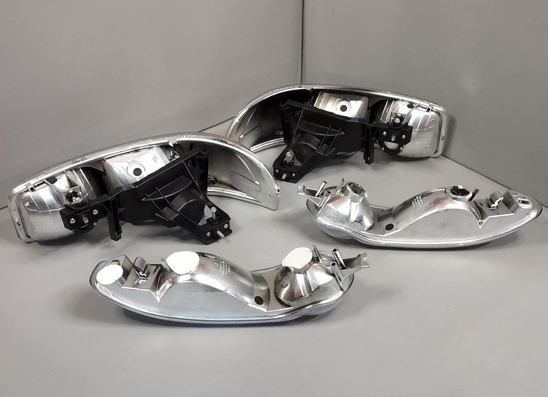 01-06 GMC DENALI CHROME HOUSING WITH AMBER REFLECTOR HEADLIGHTS OE STYLE
