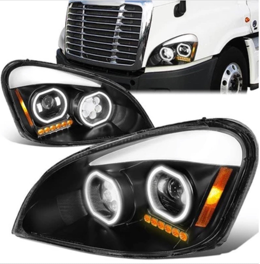 BLACK AMBER SIGNAL DUAL HALO FULL LED DRL PROJECTOR HEADLIGHTS COMPATIBLE WITH 2008-2017 CASCADIA
