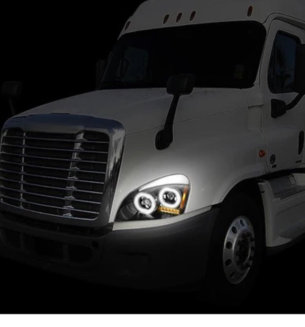 BLACK AMBER SIGNAL DUAL HALO FULL LED DRL PROJECTOR HEADLIGHTS COMPATIBLE WITH 2008-2017 CASCADIA