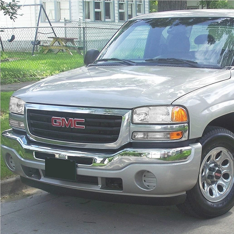 99-06 GMC SIERRA CHROME HOUSING WITH AMBER REFLECTOR HEADLIGHTS OE STYLE