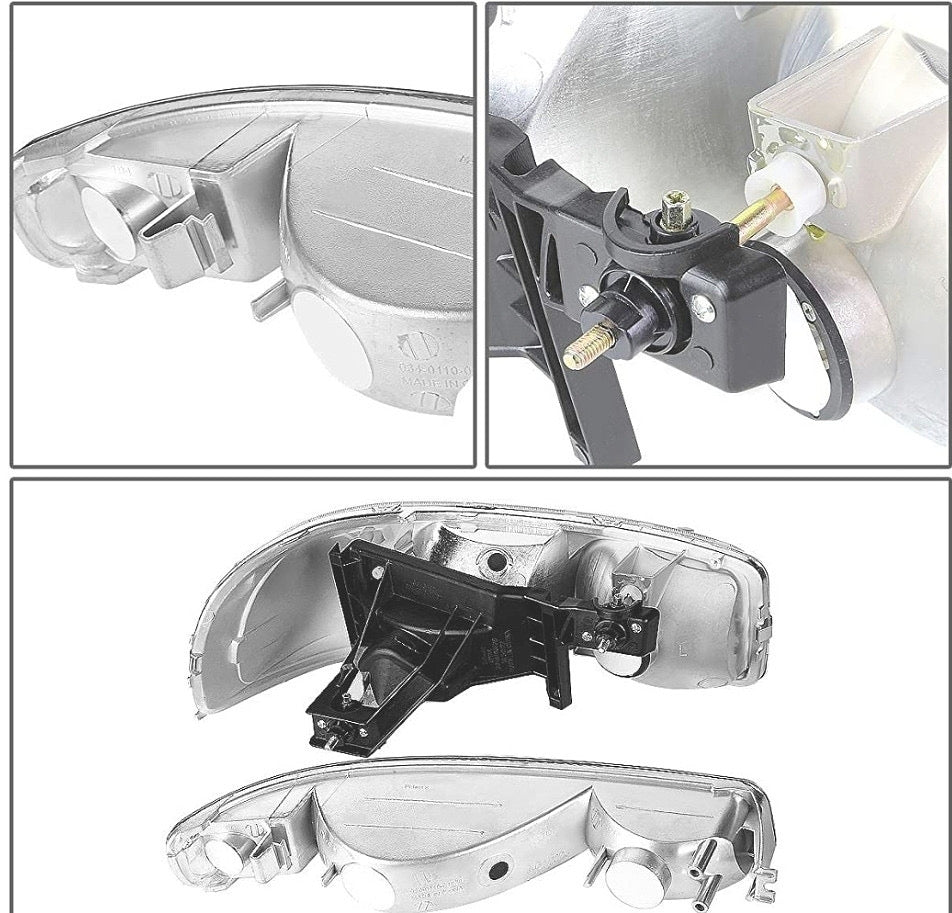 99-06 GMC SIERRA CHROME HOUSING WITH AMBER REFLECTOR HEADLIGHTS OE STYLE