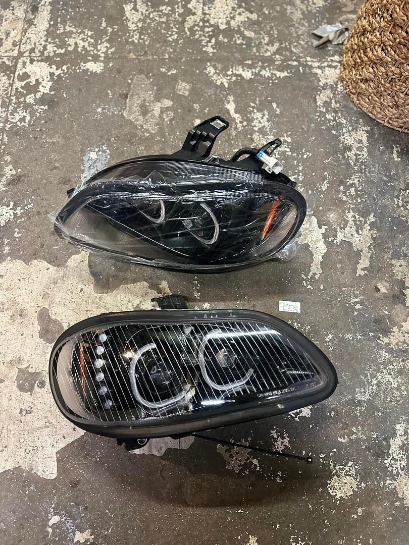 HL-HAY-015-BK PAIR OF DUAL LED HALO DRL TURN SIGNAL HEADLIGHTS HIGH/LOW BEAM PROJECTOR COMPATIBLE WITH 03-19 FREIGHTLINER M2 106/112