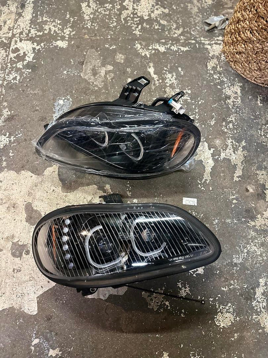 HL-HAY-015-BK PAIR OF DUAL LED HALO DRL TURN SIGNAL HEADLIGHTS HIGH/LOW BEAM PROJECTOR COMPATIBLE WITH 03-19 FREIGHTLINER M2 106/112