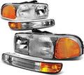 99-06 GMC SIERRA CHROME HOUSING WITH AMBER REFLECTOR HEADLIGHTS OE STYLE