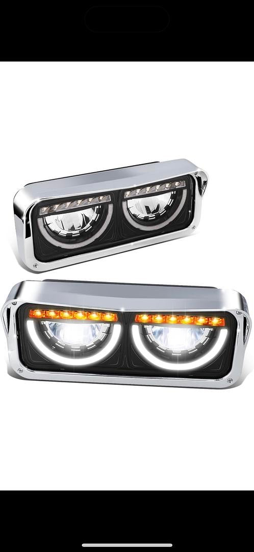 01-11 FREIGHTLINER CLASSIC, BLAC LED HALO DRL TURN SIGNAL DUAL REFLECTOR HEADLIGHTS K