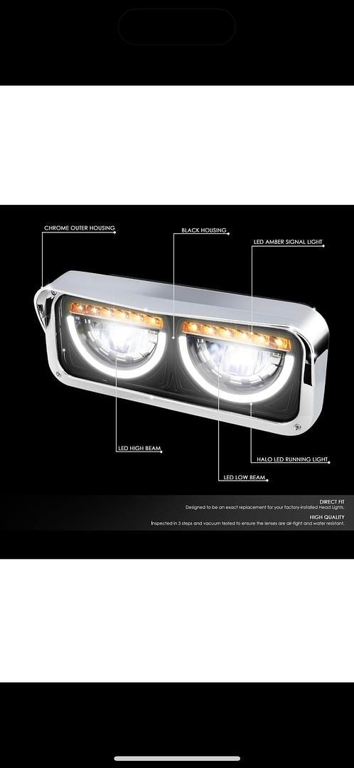 01-11 FREIGHTLINER CLASSIC, BLAC LED HALO DRL TURN SIGNAL DUAL REFLECTOR HEADLIGHTS K