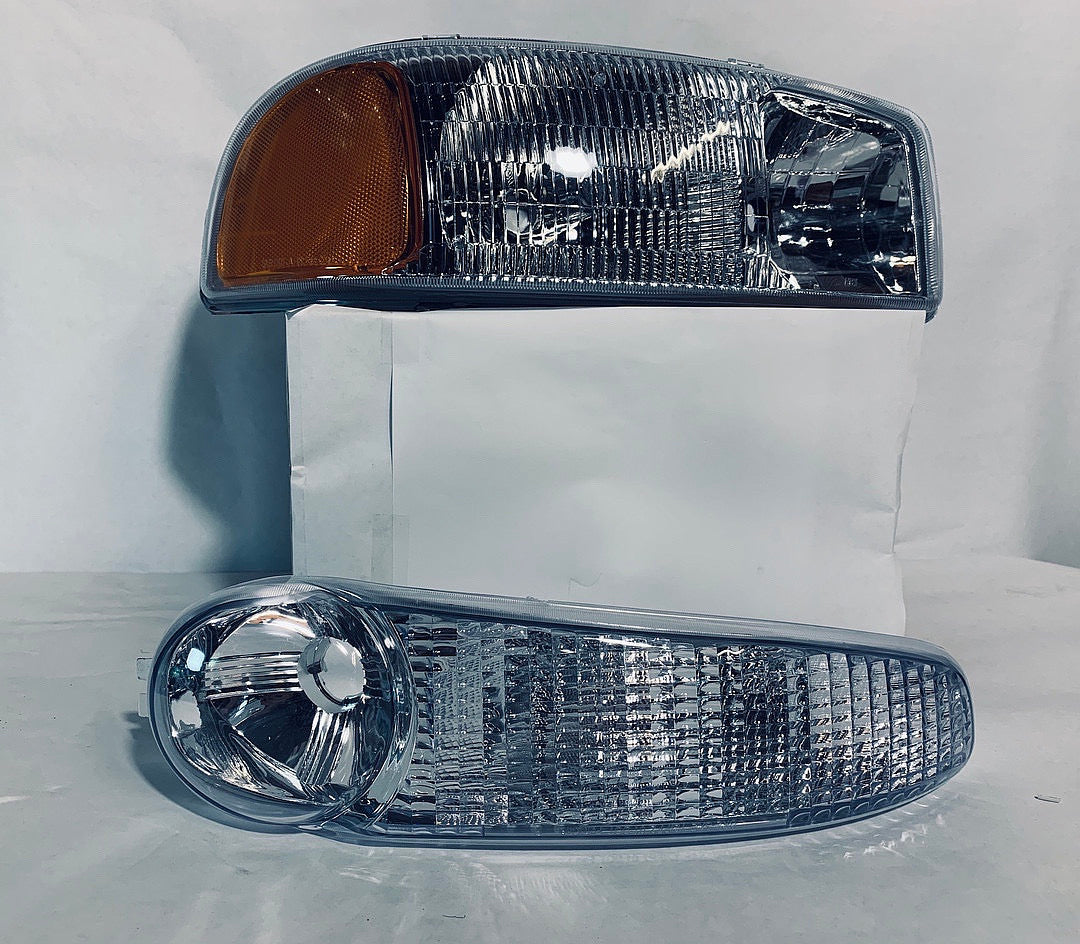 01-06 GMC DENALI CHROME HOUSING WITH AMBER REFLECTOR HEADLIGHTS OE STYLE