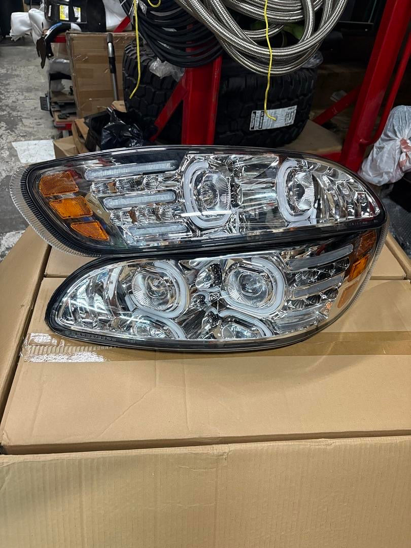 10-20 PETERBILT 337 348 LED DRL HALO PROJECTOR HEADLIGHTS CHROME AMBER