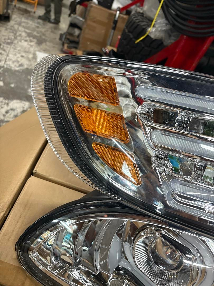 10-20 PETERBILT 337 348 LED DRL HALO PROJECTOR HEADLIGHTS CHROME AMBER