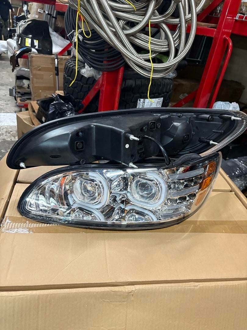 10-20 PETERBILT 337 348 LED DRL HALO PROJECTOR HEADLIGHTS CHROME AMBER