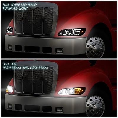 10-20 PETERBILT 337 348 LED DRL HALO PROJECTOR HEADLIGHTS CHROME AMBER