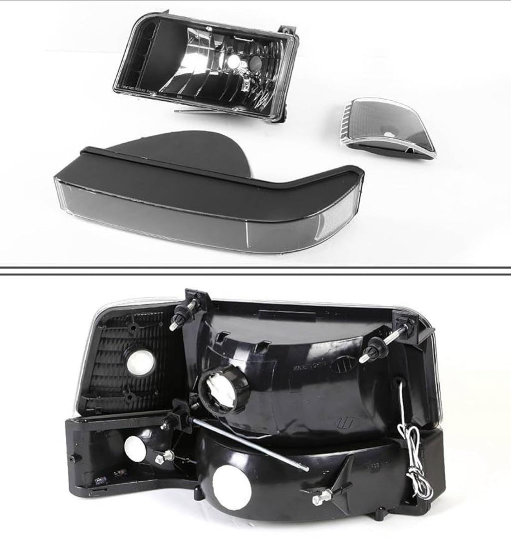 92-96 FORD BRONCO F-150 / F-250 / F-350 BLACK CLEAR HEADLIGHTS LED