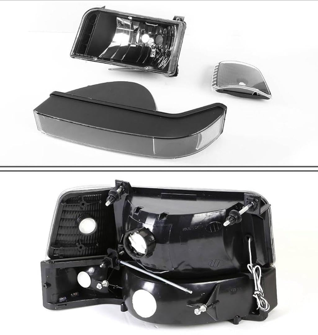 92-96 FORD BRONCO F-150 / F-250 / F-350 BLACK CLEAR HEADLIGHTS LED