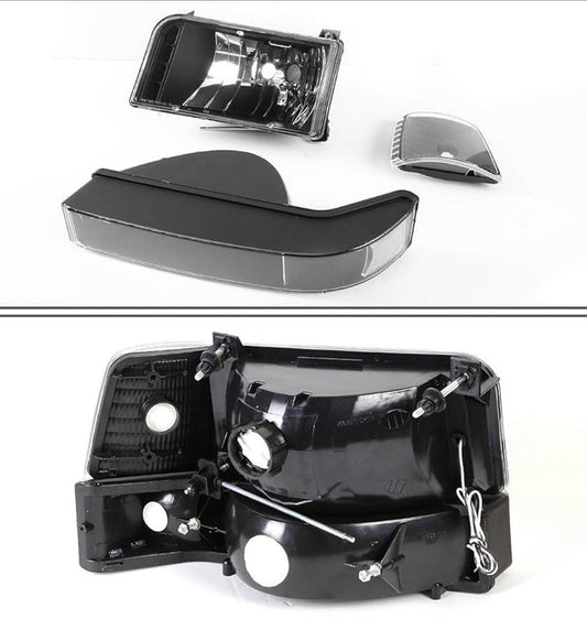 92-96 FORD BRONCO F-150 / F-250 / F-350 BLACK CLEAR HEADLIGHTS LED