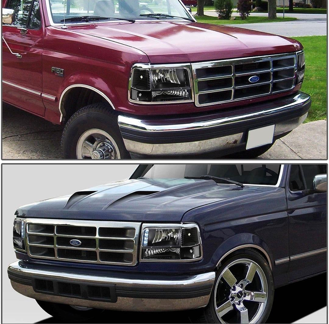 92-96 FORD BRONCO F-150 / F-250 / F-350 BLACK CLEAR HEADLIGHTS LED