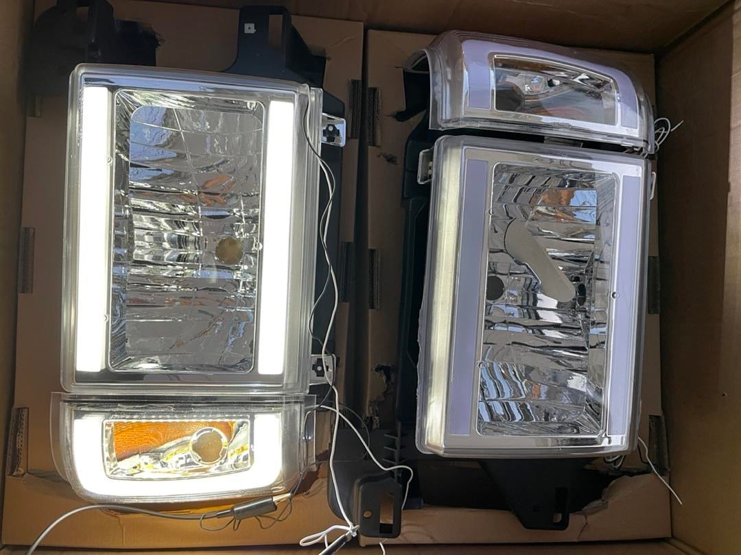 REFURBISHED 87-91 FORD BRONCO 87-91 FORD F-150 F-250 F-350 CHROME HOUSING WITH CLEAR AND AMBER LED HEADLIGHTS
