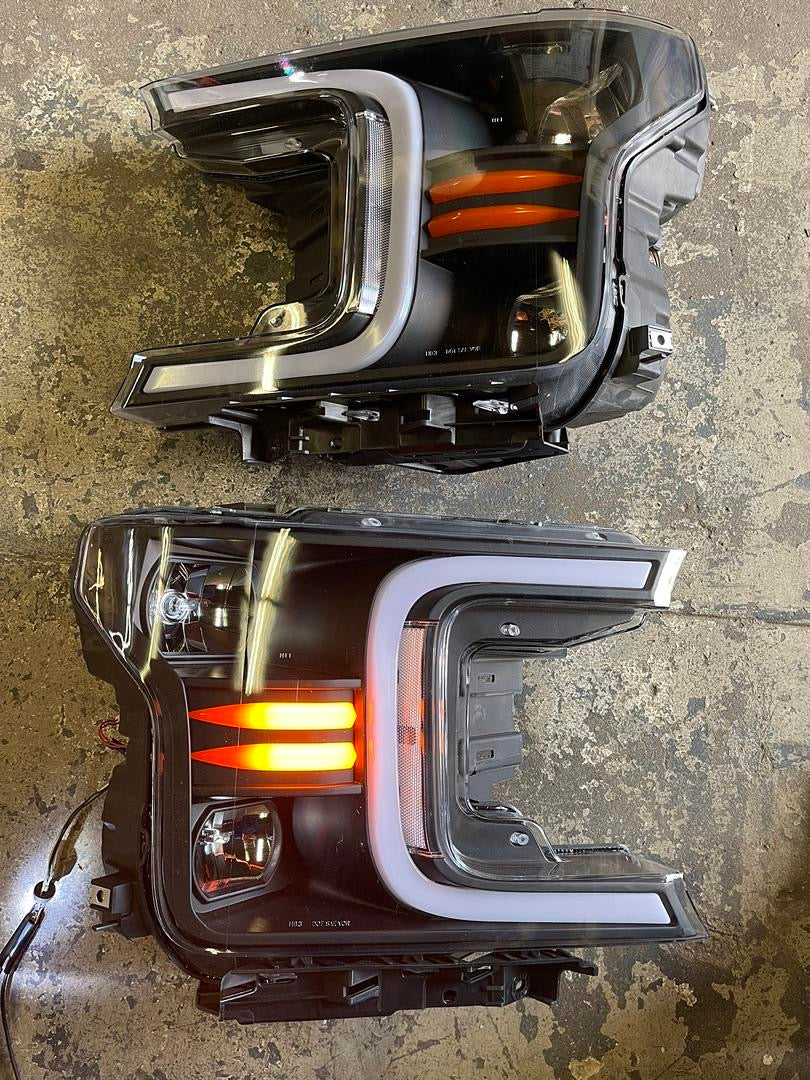 18-20 FORD F-150 HEADLIGHTS W/ LED BAR & AMBER SEQUENTIAL TURN SIGNALS