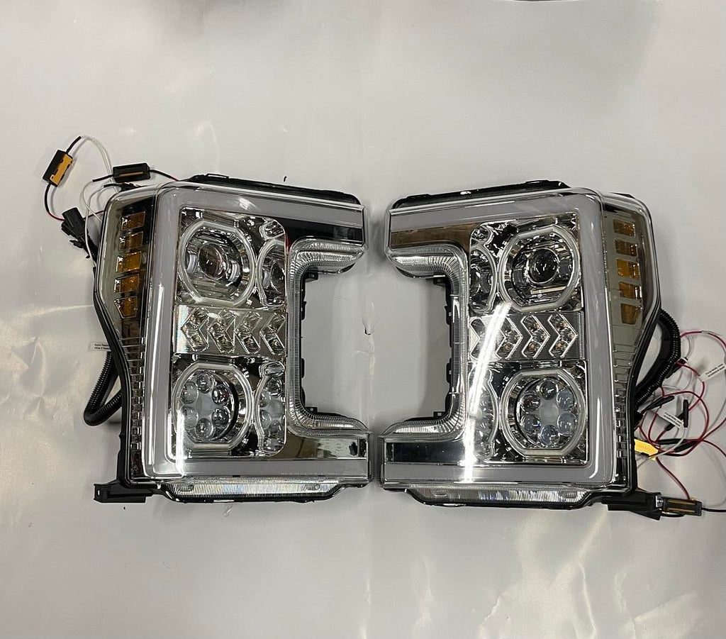 17-19 FORD F-250 F-350 F-450 SUPER DUTY LED 3D HEADLIGHTS CHROME WITH AMBER